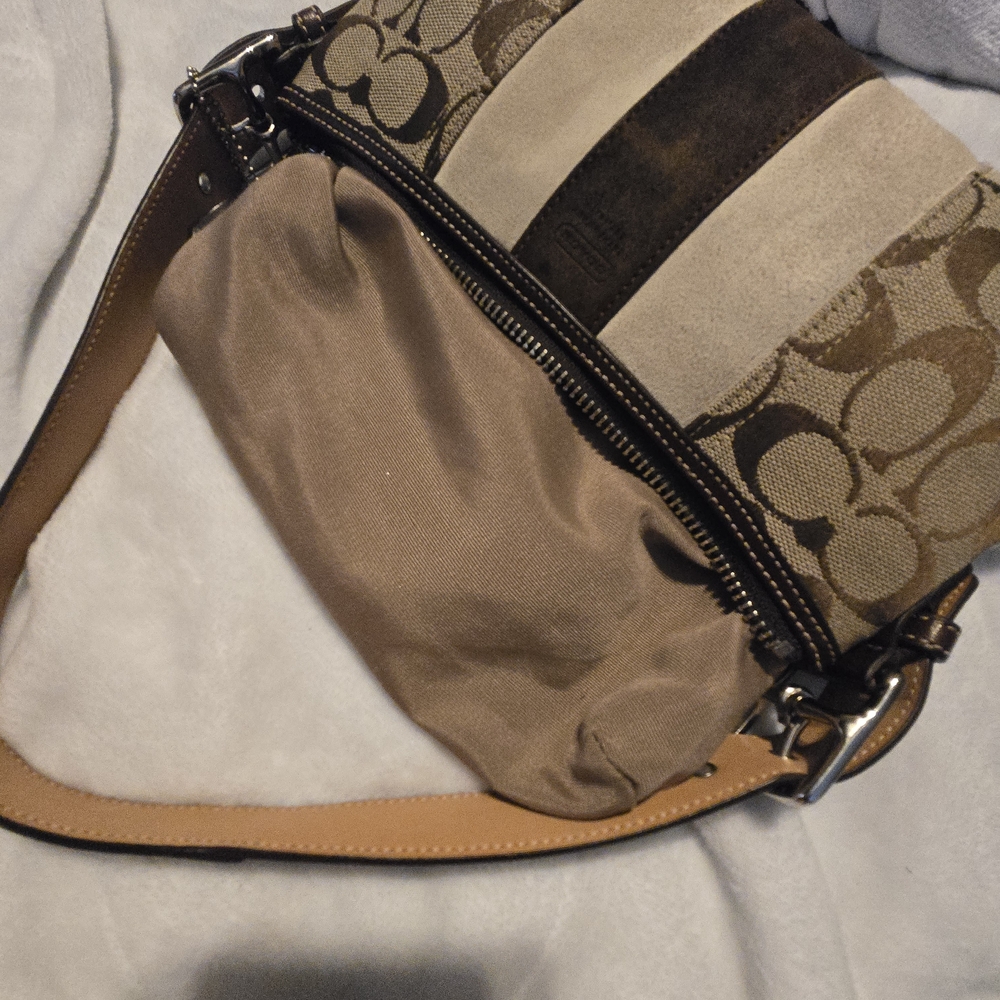 Coach Vintage Suede Strip Bagette  Brown and Cream Women's Bag - Picture 16 of 16